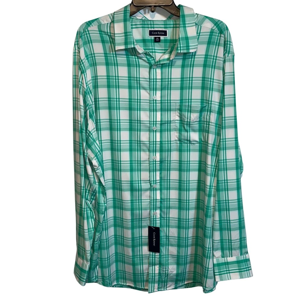 Club Room Men's Regular-Fit Plaid Shirt green XXL